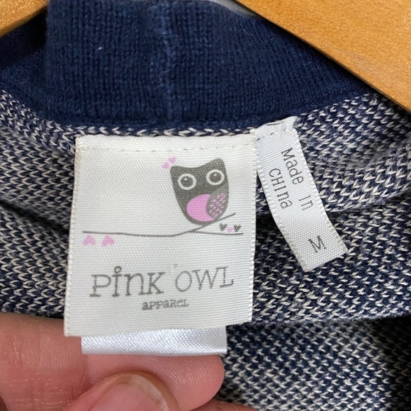 Pink Owl Open Front Duster Cardigan Wrap‎ Navy/Cream Women's Size Medium - Picture 2 of 8